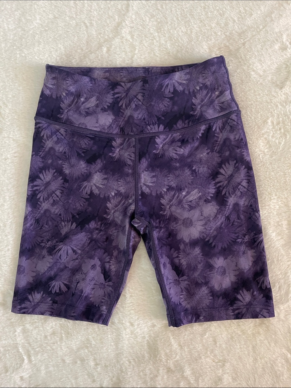 Mondettas Purple Floral Print Girls High-Waist Bike Shorts SZ 7/8